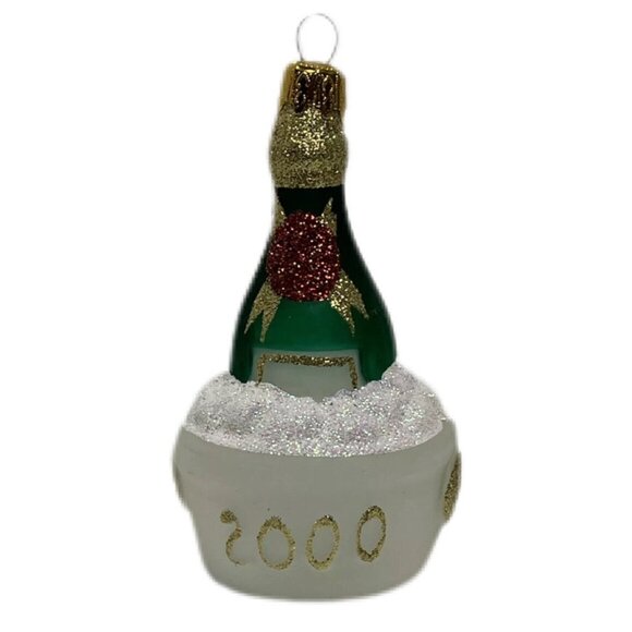 Blown Glass 2000 Christmas Ornament Champagne Wine Bottle in Ice Bucket - Picture 1 of 9